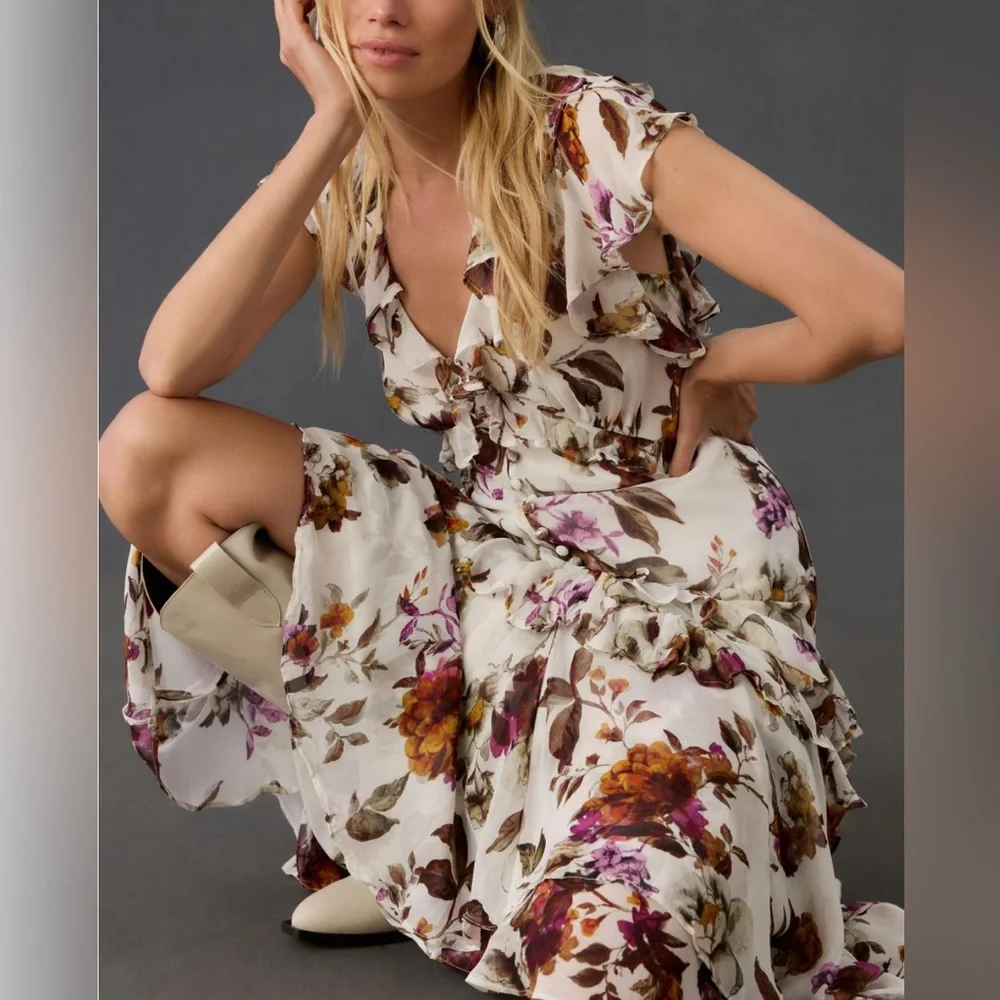 Anthropologie V-Neck Tiered Ruffle Dress - Picture 2 of 8